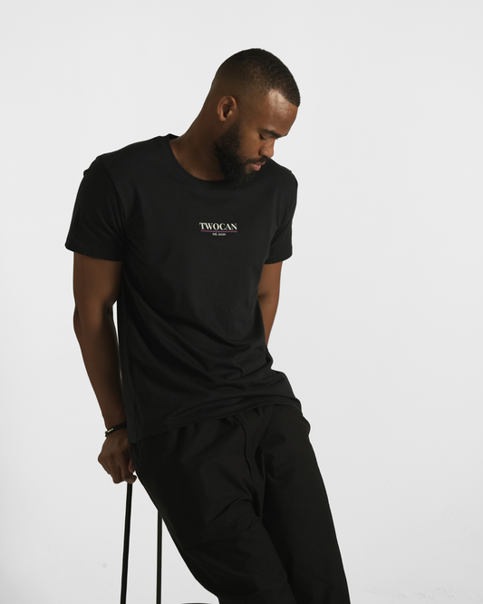 Black T-Shirt - w/Text Logo (100% Cotton)