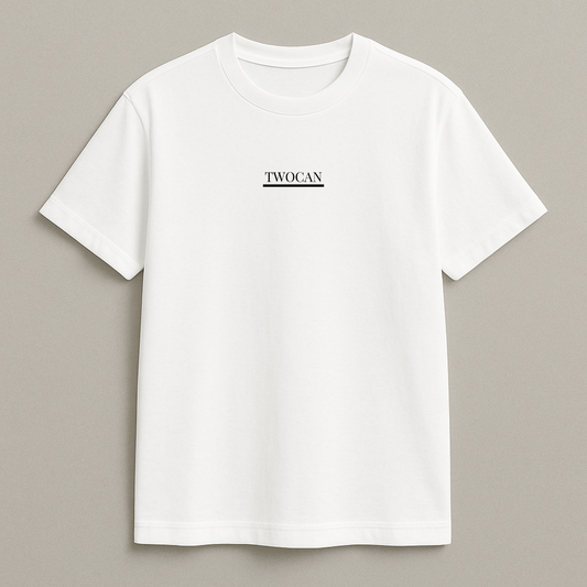 White T-Shirt - w/Text Logo (100% Cotton)